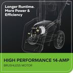 Greenworks 2000 PSI Electric Pressure Washer 13 Amp with Wheels 20 FT Hose 35 FT Cord