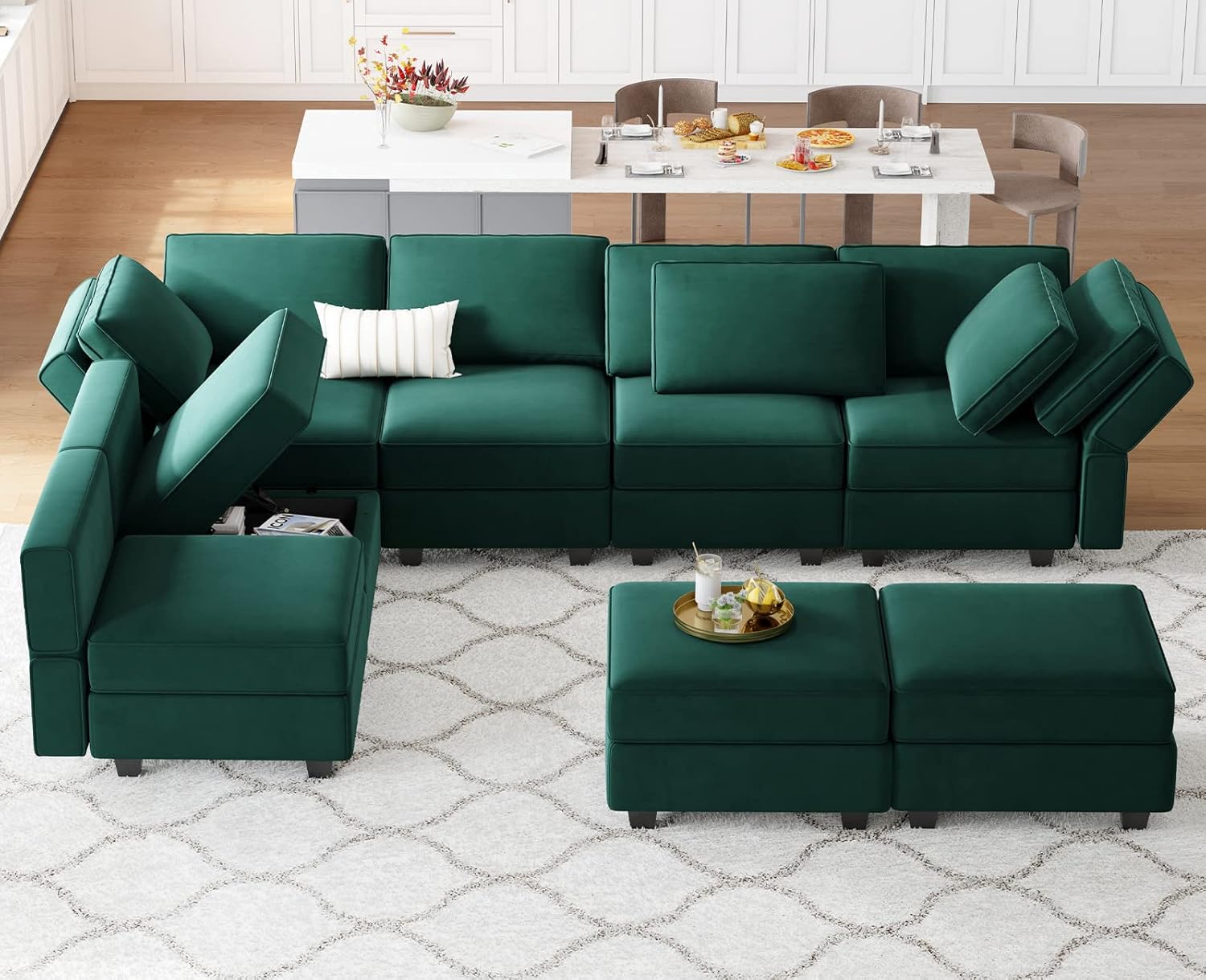Belffin Reversible Modular Sectional Sofa with Ottomans Velvet Sleeper Chaise Bed Storage Seat Black
