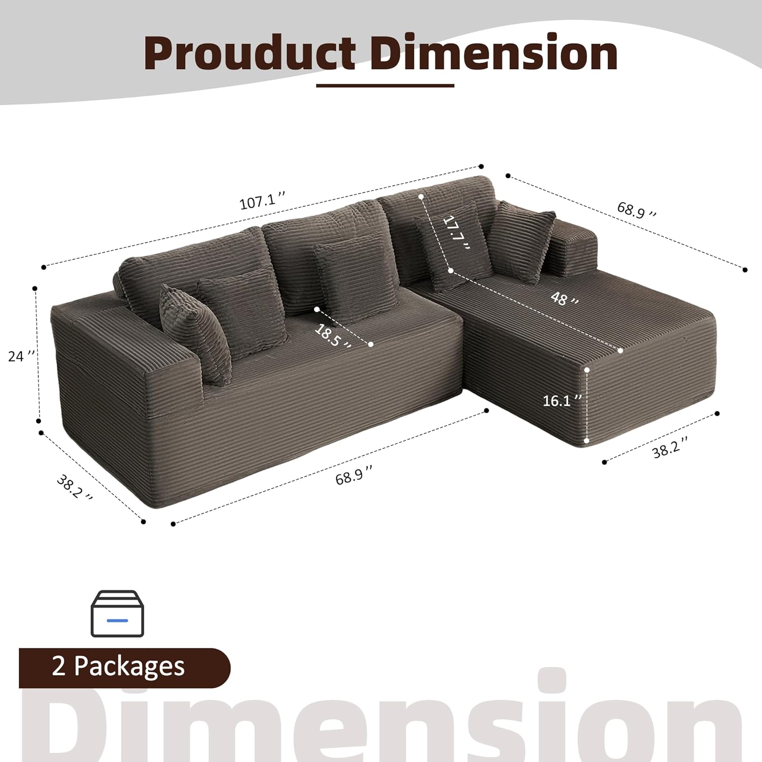 Afuson Boneless Sectional Sofa L Shape Deep Seat Cloud Couch Living Room