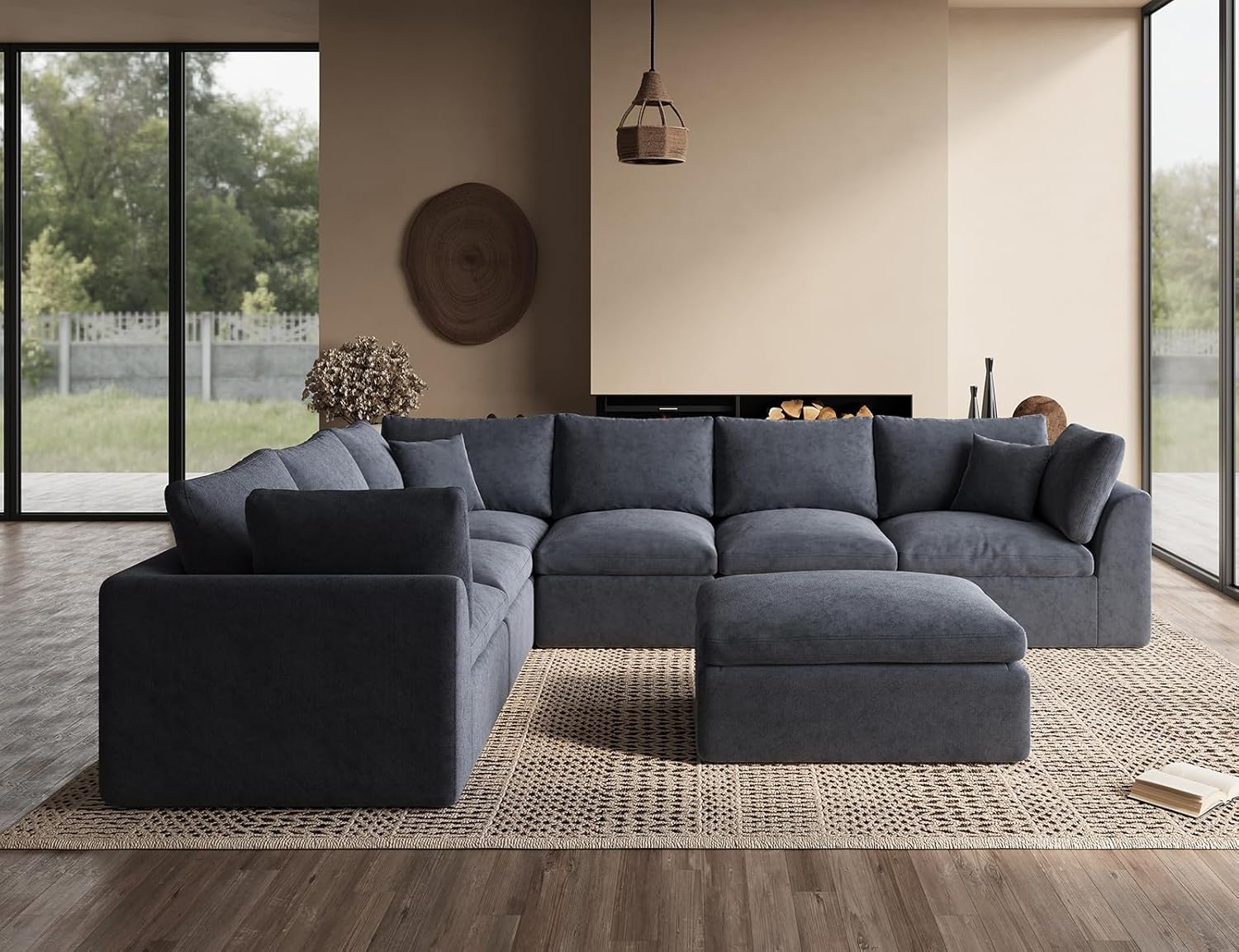 ohllob 110" Cloud Sectional Sofa L Shape Modular Couch with Ottoman 3 Seater
