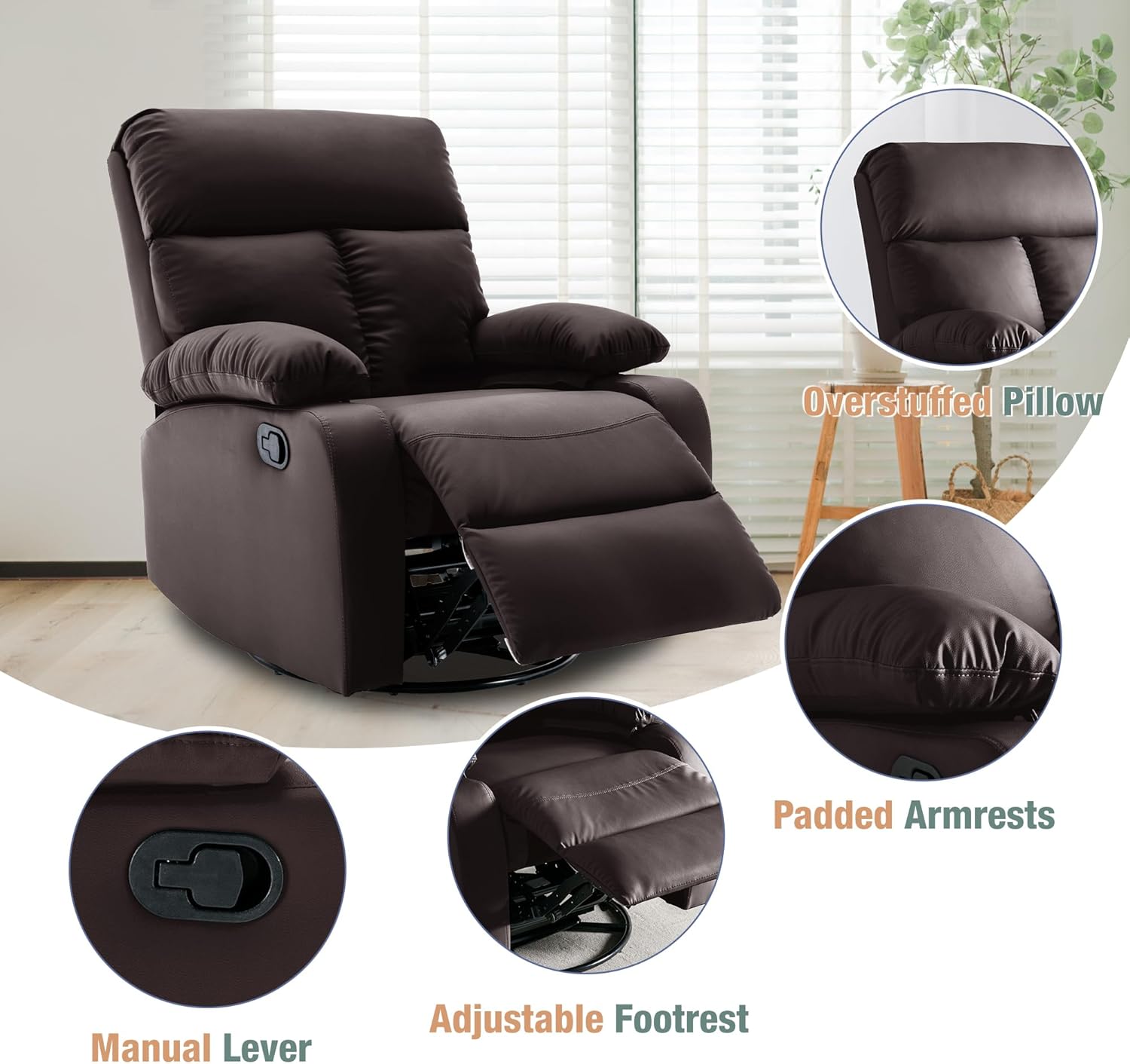 hzlagm Swivel Rocker Recliner Chair Small Space Rocking Recliner