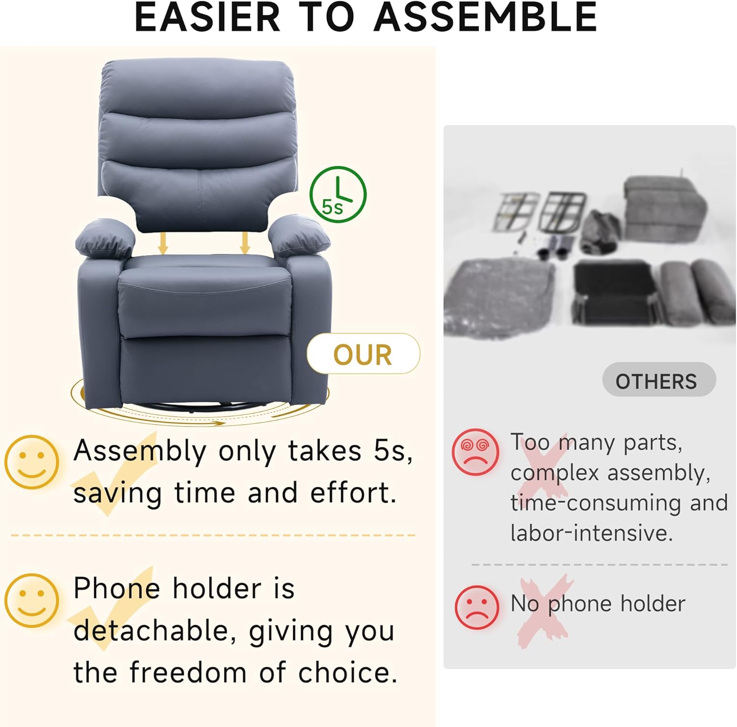 GNMLP2020 Swivel Rocker Recliner Chair Manual Small Space Nursery Living Room
