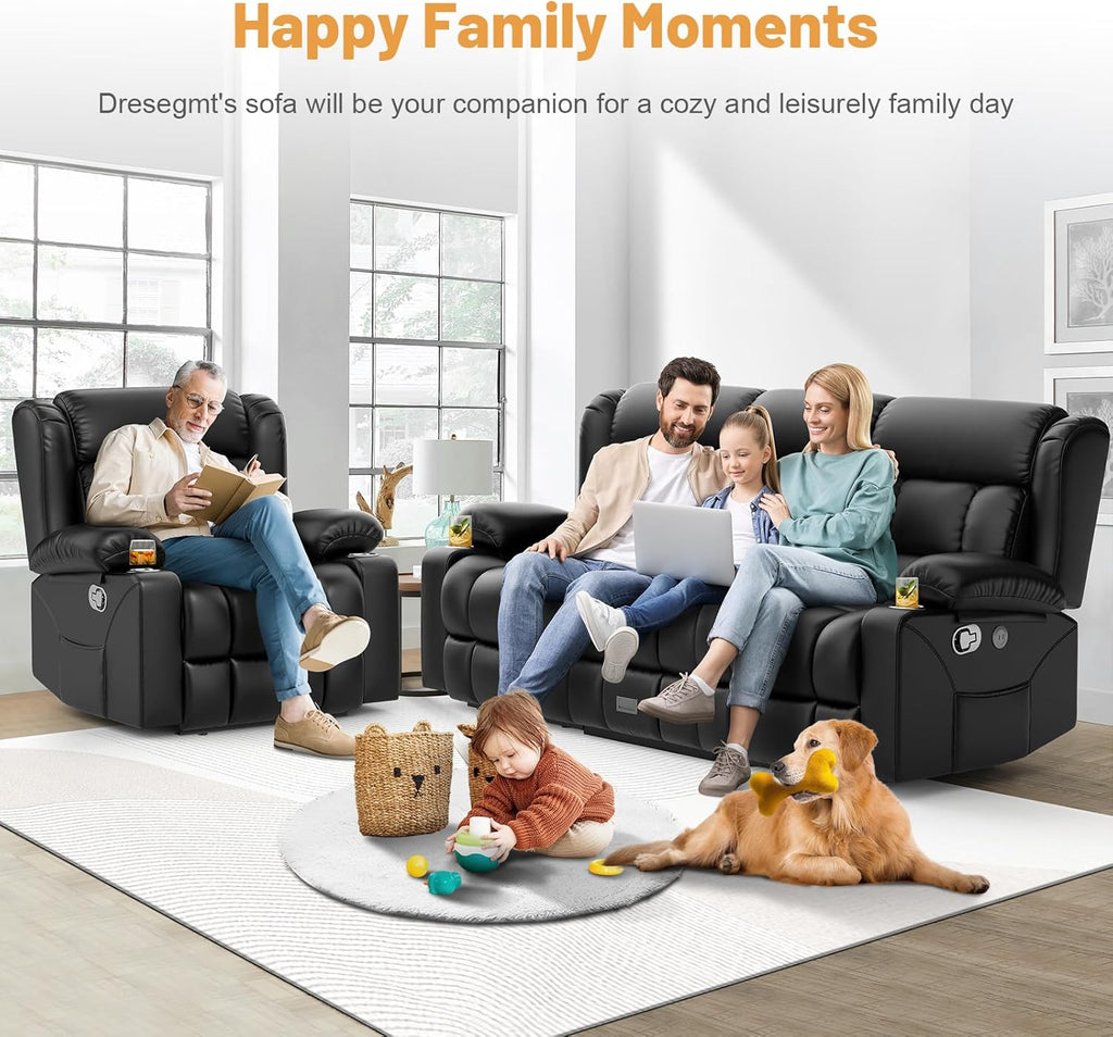 Dresegmt Loveseat Recliner Sofa 3 Seat Flip Backrest with Storage USB Cup Holders