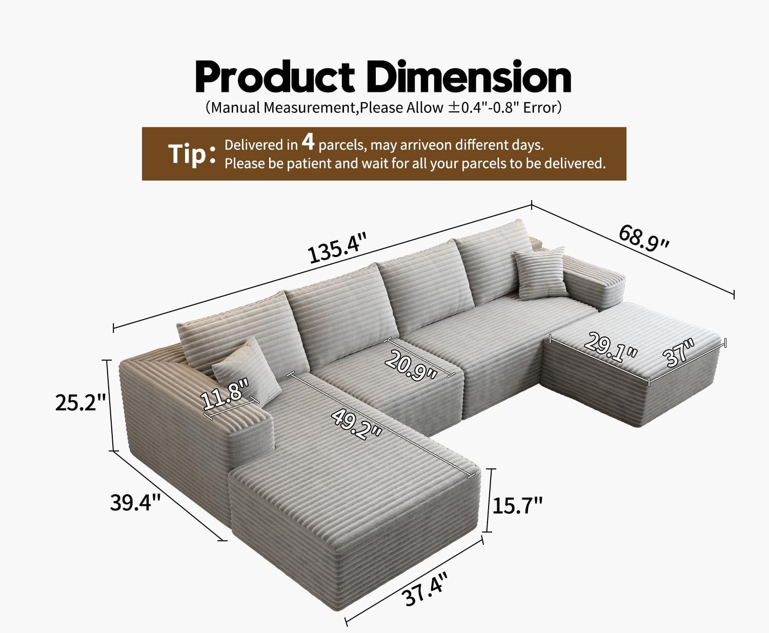 Settab Cloud Modular Sectional Sofa U Shaped Deep Seat Living Room Couch