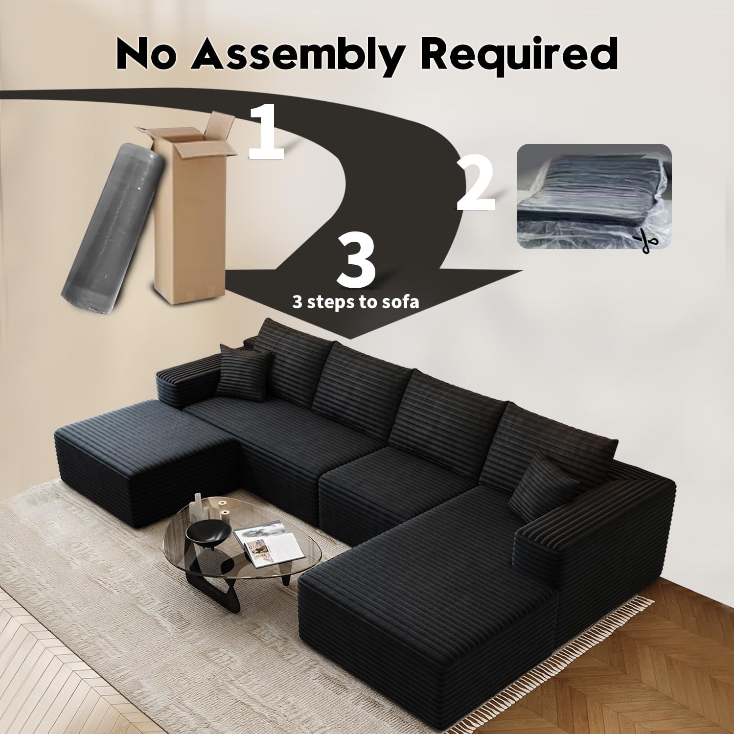 Settab Cloud Modular Sectional Sofa U Shaped Deep Seat Living Room Couch