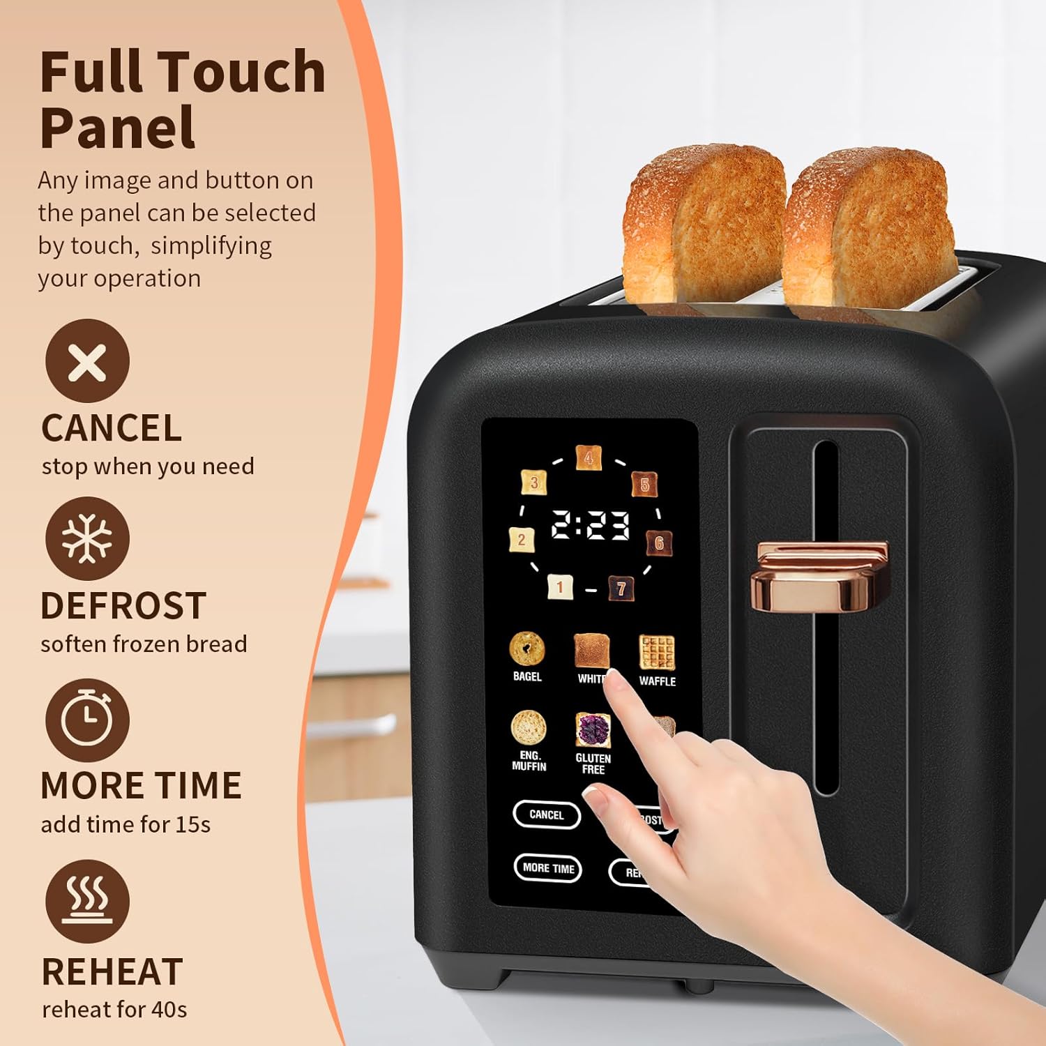 SEEDEEM 4 Slice Touch Screen Toaster LCD Display 7 Shade Settings Wide Slots 1800W
