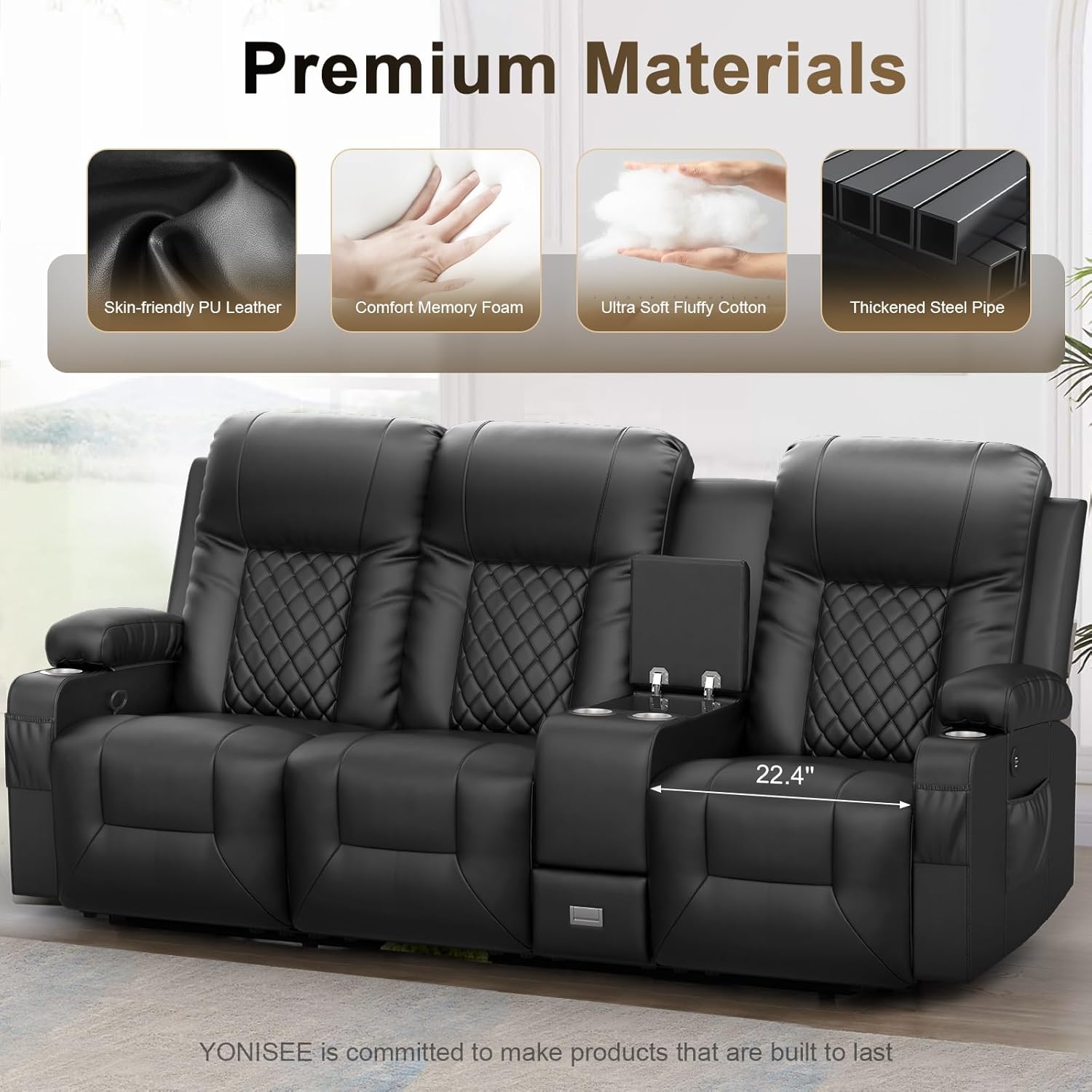 YONISEE 3 Seat Recliner Sofa Large Manual Reclining Couch with Storage Console
