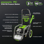 Greenworks 2000 PSI Electric Pressure Washer 13 Amp with Wheels 20 FT Hose 35 FT Cord