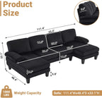VINGLI 110 Sectional Couch U Shaped Sofa Set with Double Chaise Chenille Fabric