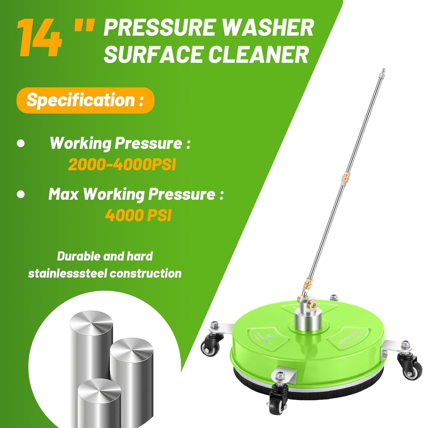 LidoDola 14 Inch Pressure Washer Surface Cleaner with Wheels for Concrete Patio Deck