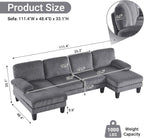 VINGLI 110 Sectional Couch U Shaped Sofa Set with Double Chaise Chenille Fabric