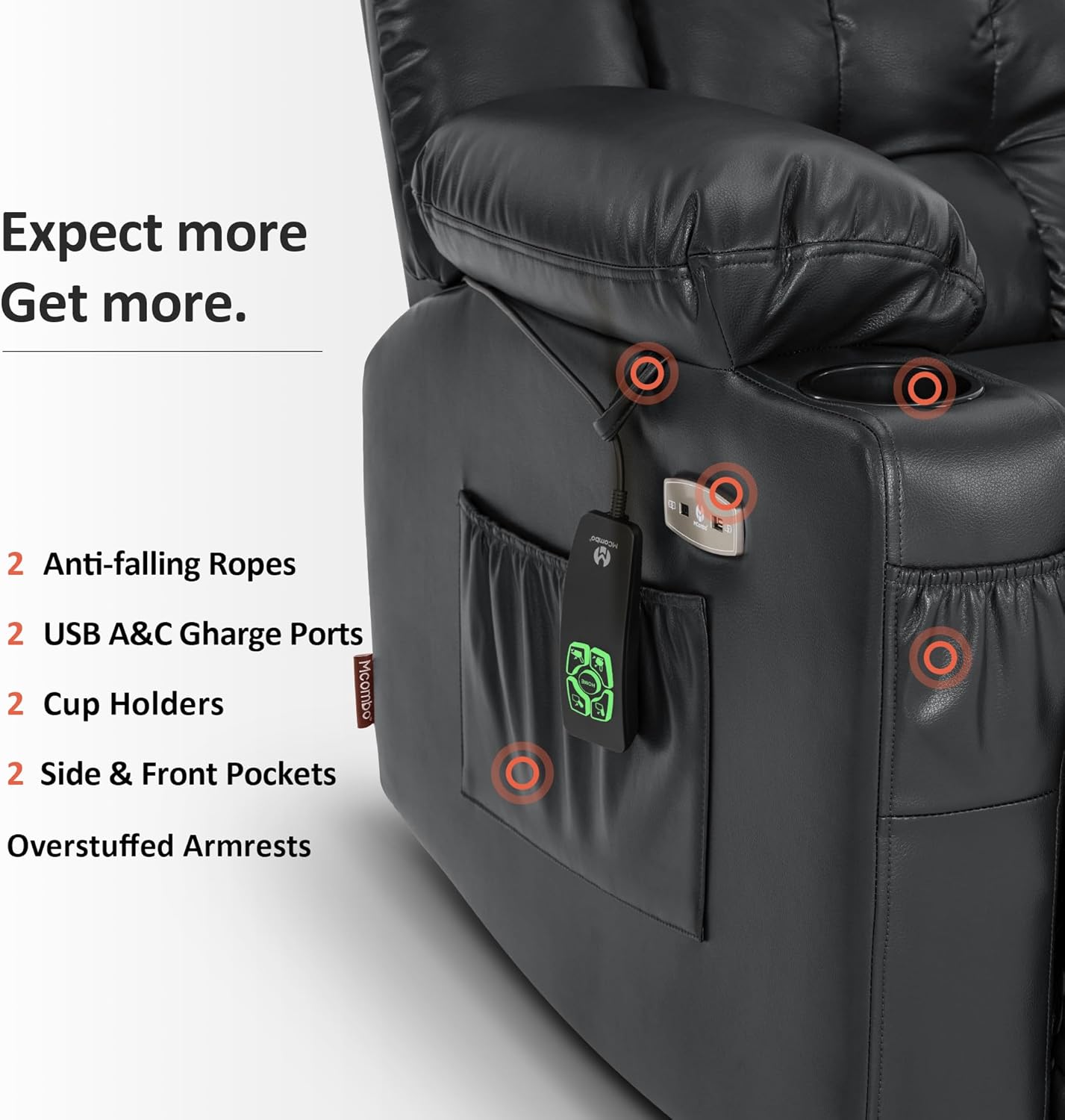 MCombo Dual Motor Power Lift Recliner Chair for Elderly with Heat Massage USB