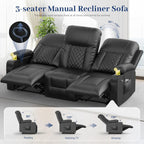 FURNIMAT Loveseat Recliner Sofa 2 Seater PU Leather Couch with USB Cup Holders