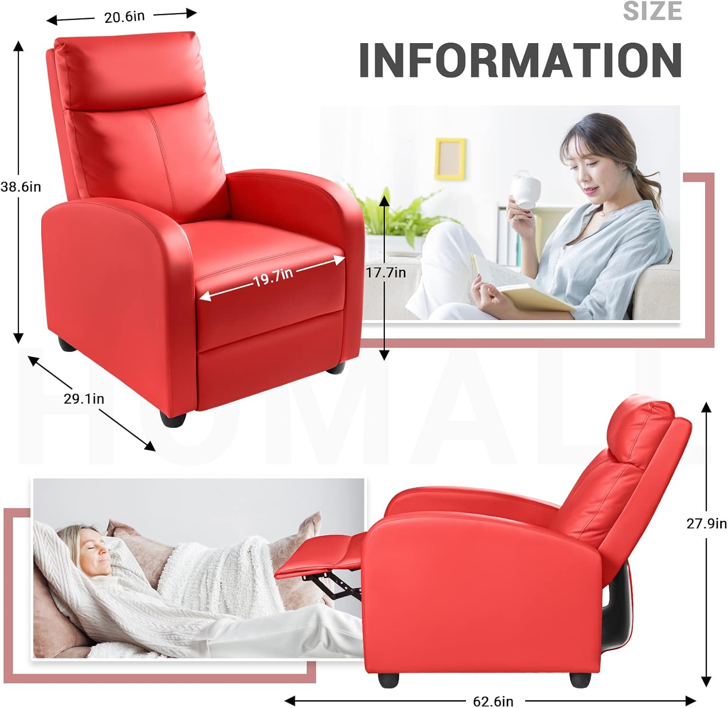 Homall Modern Recliner Chair PU Leather Padded Seat Single Sofa