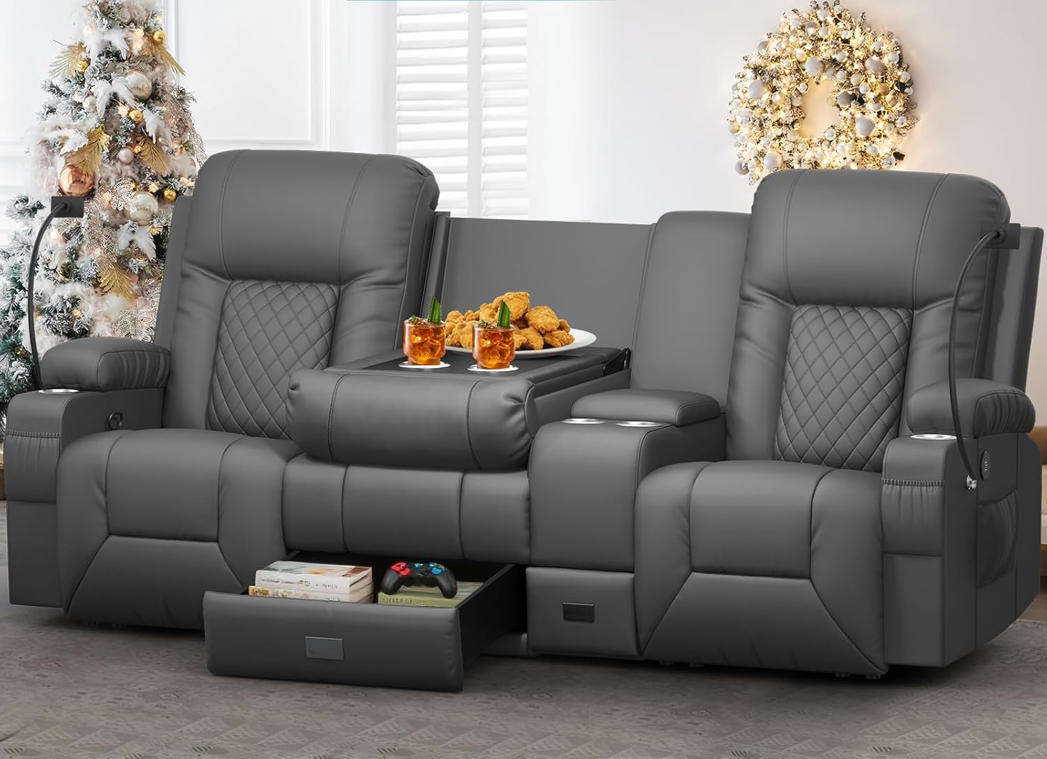 YONISEE 3 Seat Recliner Sofa with Storage Console USB Ports and Cup Holders