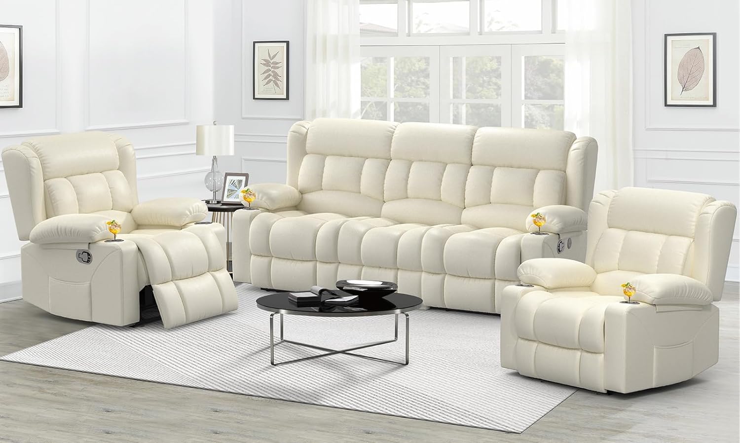 Dresegmt Loveseat Recliner Sofa 3 Seat Flip Backrest with Storage USB Cup Holders