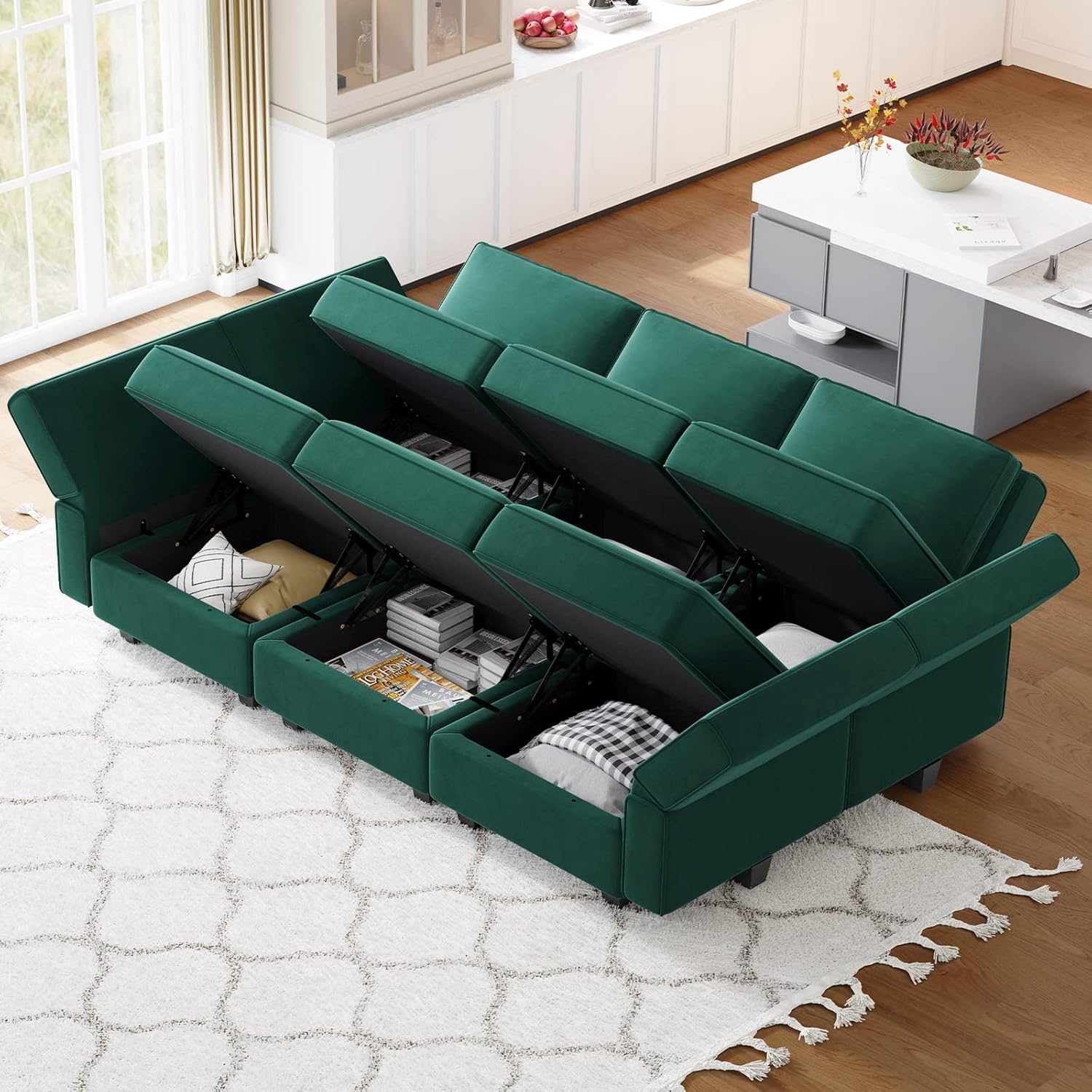 Belffin Velvet Modular Sectional Sofa with Ottoman Sleeper Bed Storage