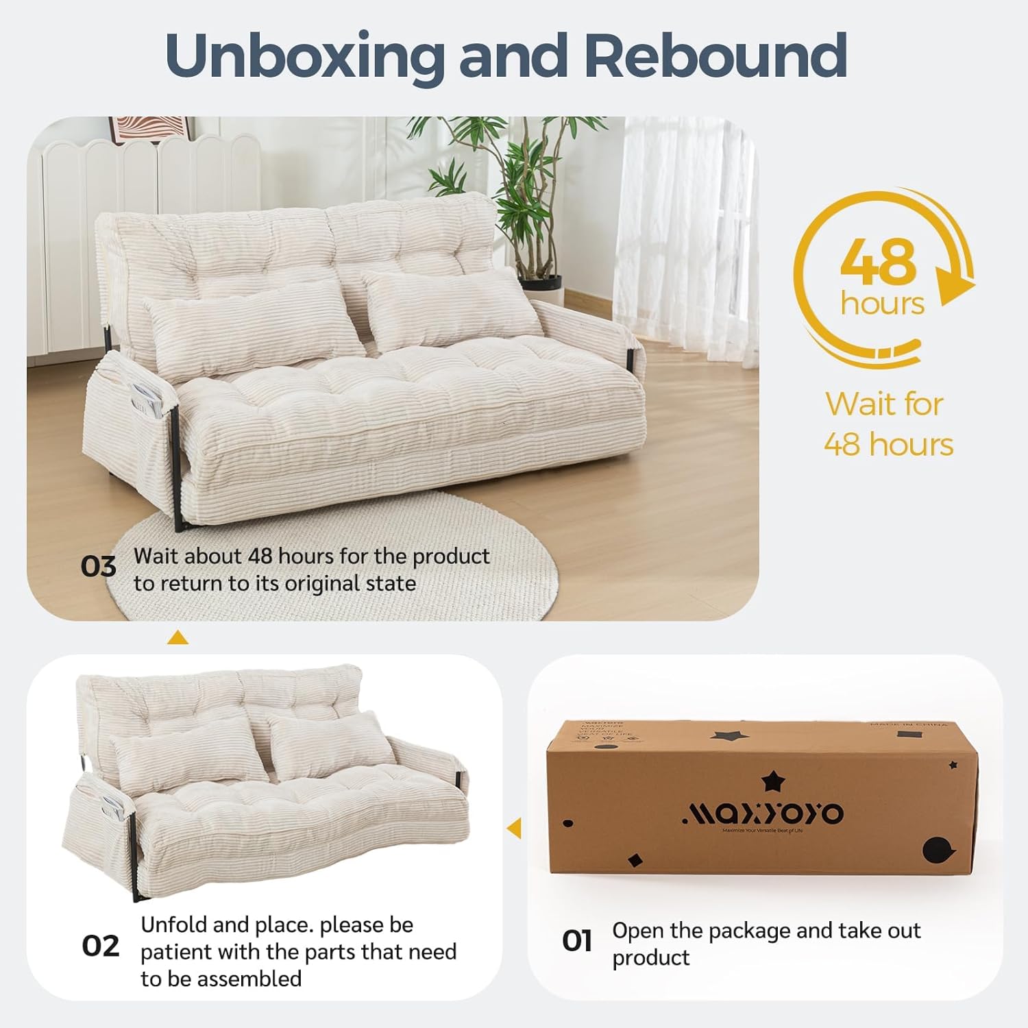 MAXYOYO Adjustable Floor Sofa Bed with Armrest Double Black Foldable Sleeper