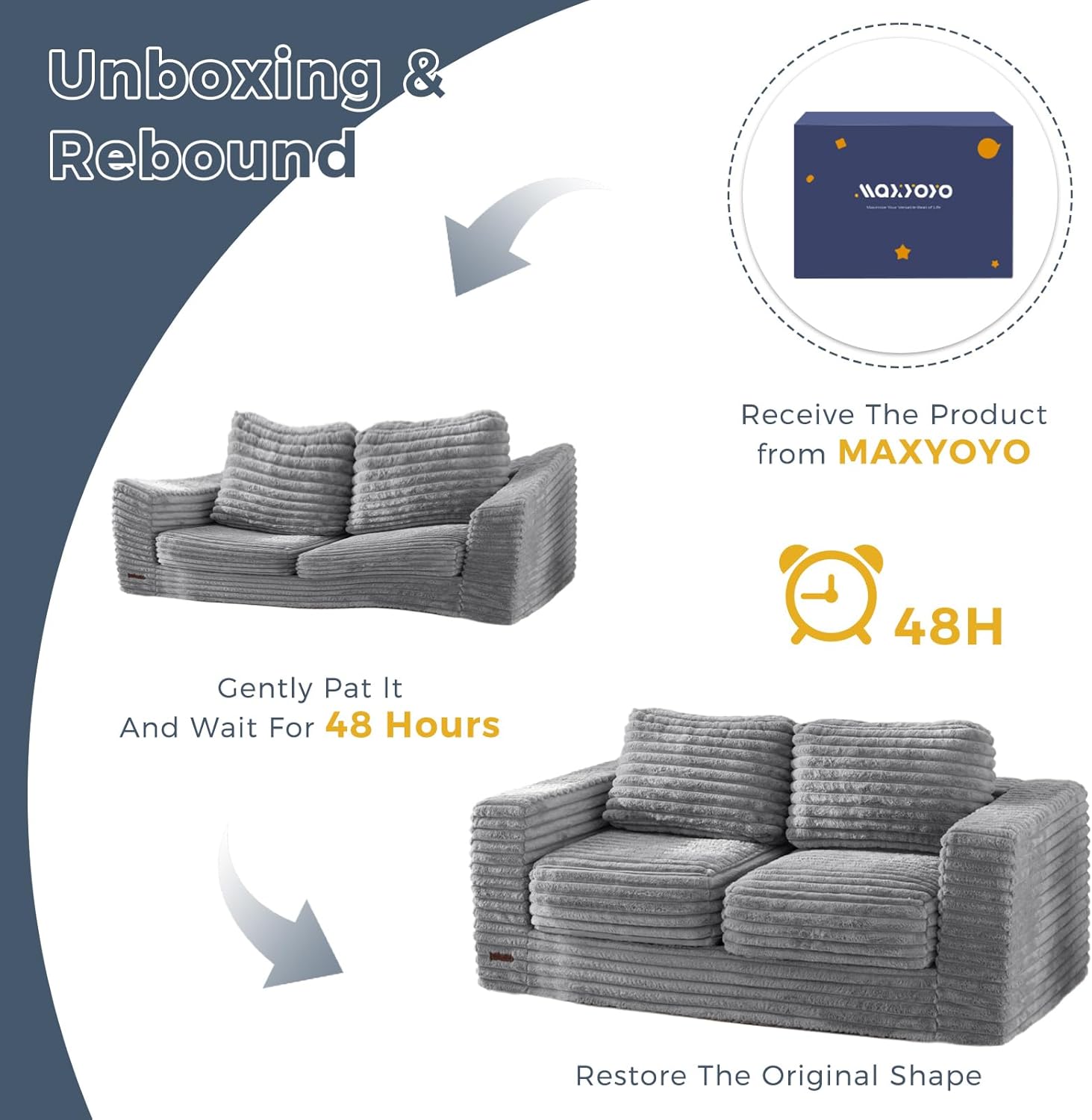 MAXYOYO Bean Bag Sofa with Armrests and Pillows Two Seat Fluffy Floor Couch