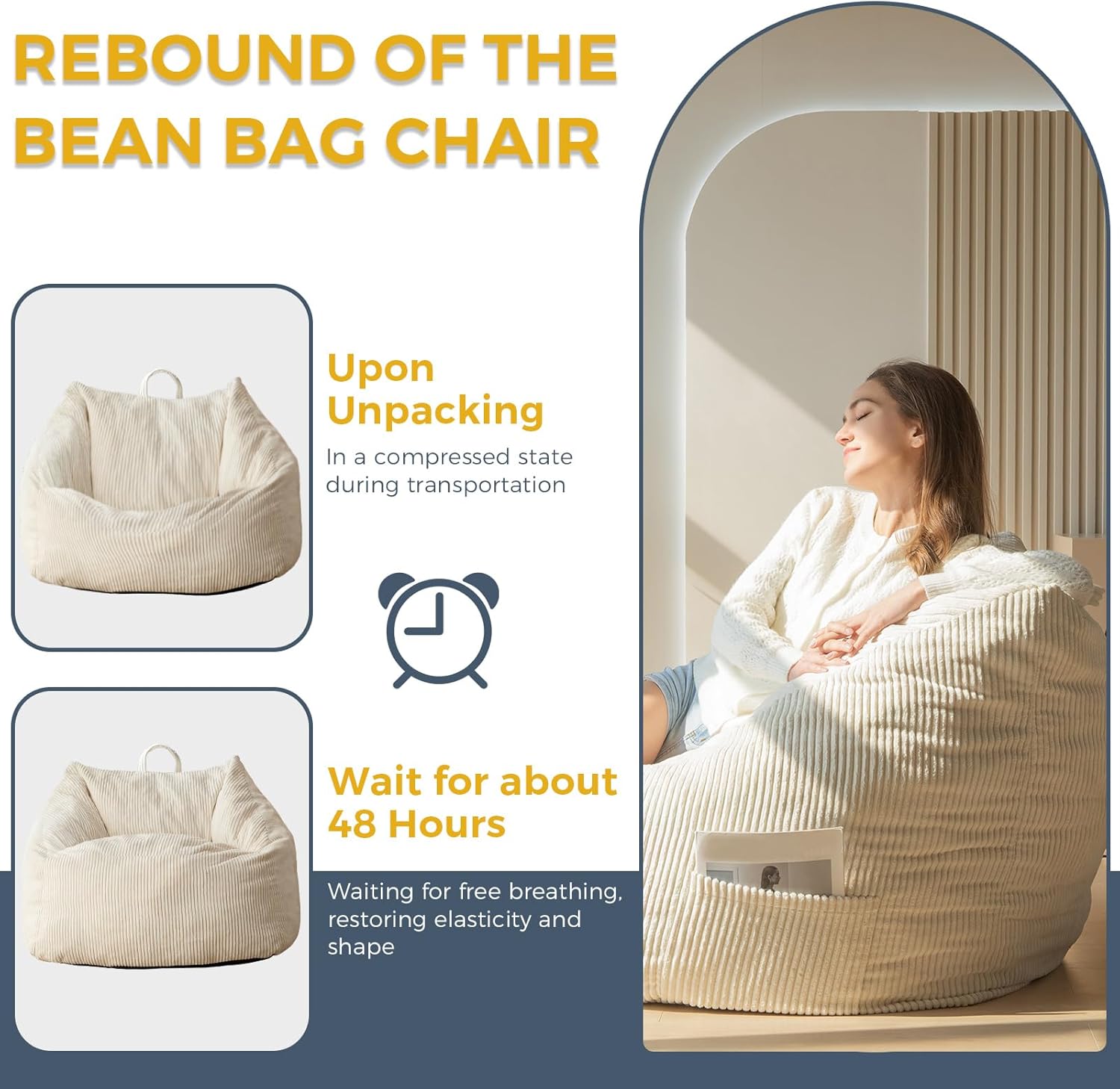 MAXYOYO Bean Bag Chair with Handle and Pocket for Adults Kids Teens