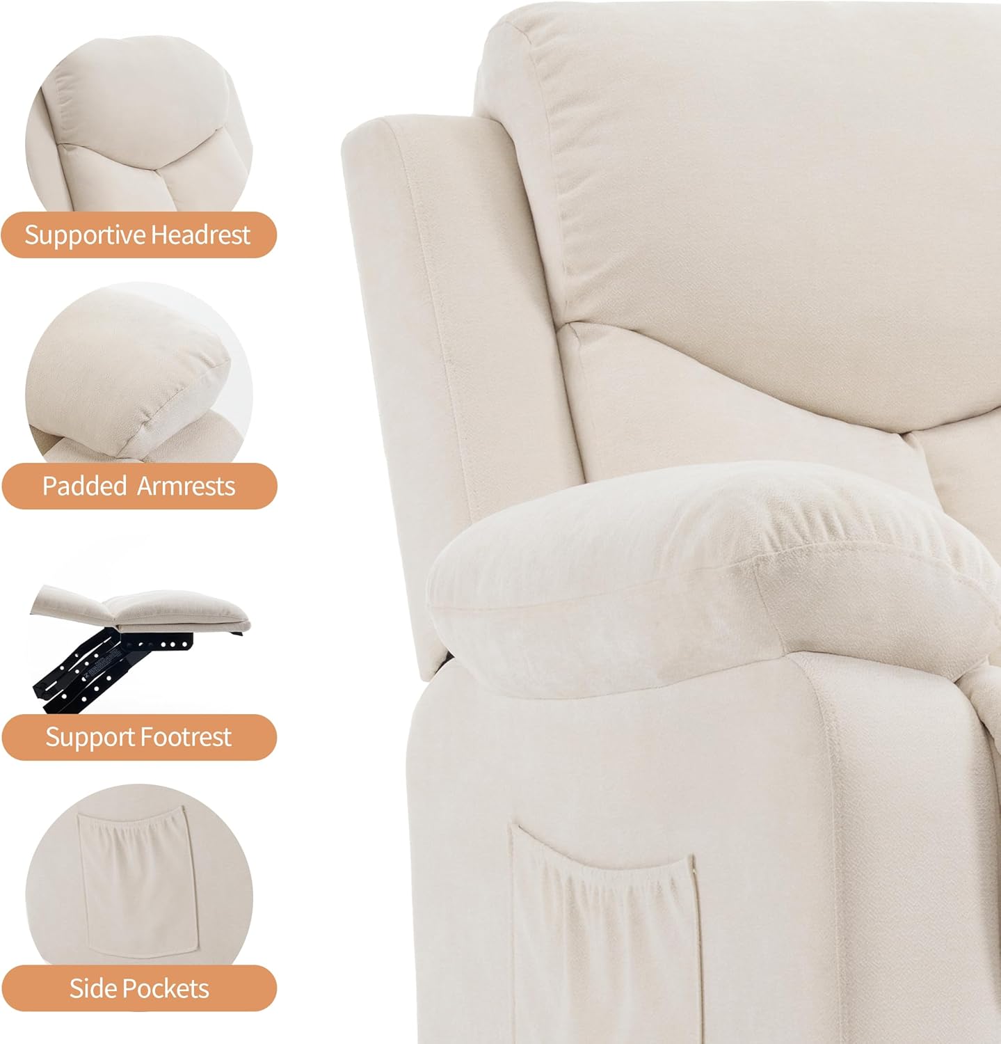 Sftaiyou Manual Rocker Recliner Chair Massage Fabric Overstuffed Soft Recliner