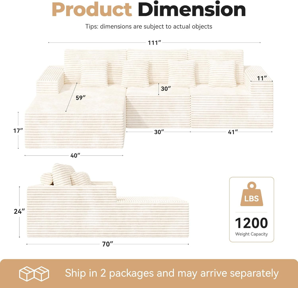Luxanimarion Modular Sectional Sofa L Shape Deep Seat Cloud Couch Living Room