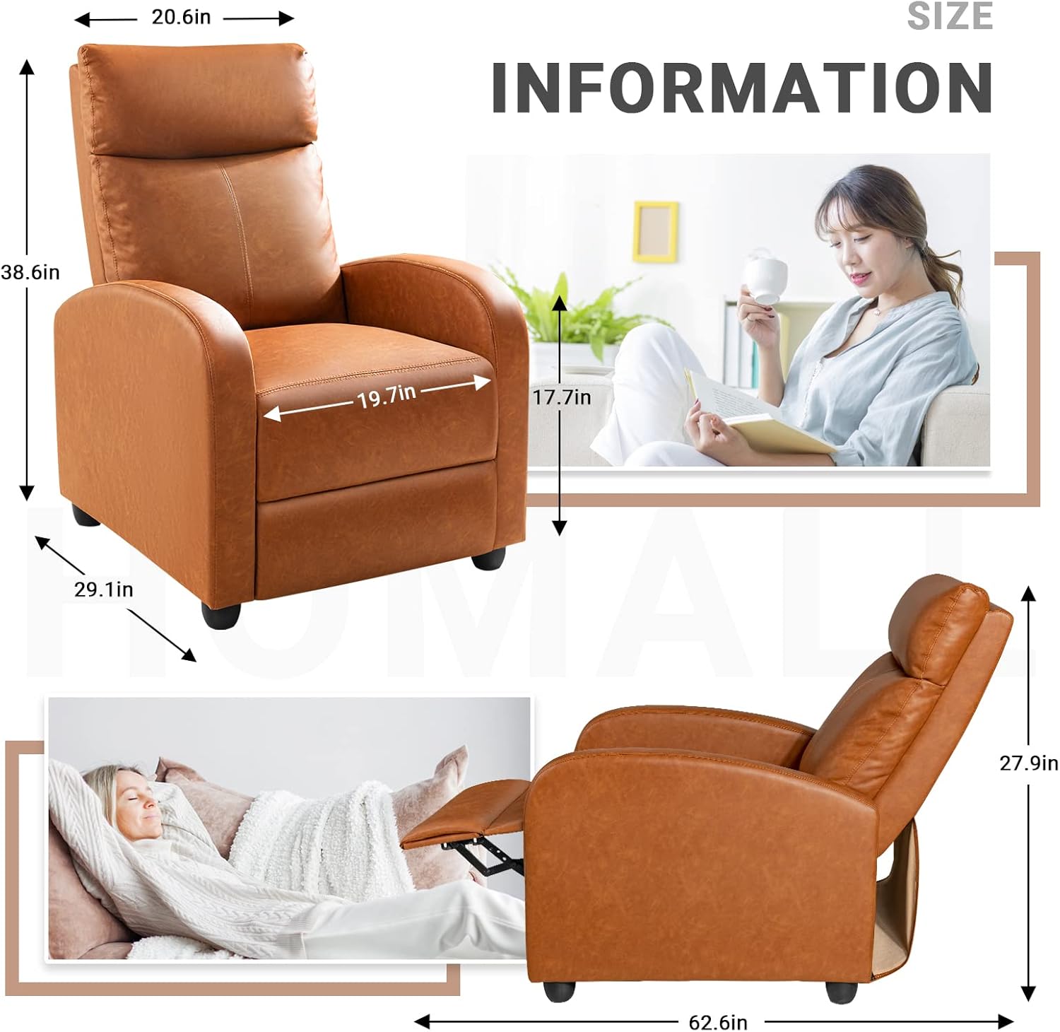 Homall Modern Recliner Chair PU Leather Padded Seat Single Sofa Home Theater