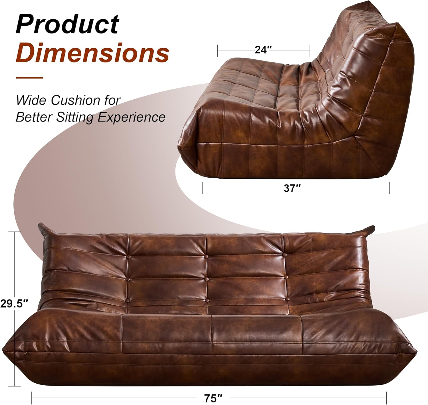Hobestluk Giant Bean Bag Chair Memory Foam Faux Leather Floor Sofa for Adults