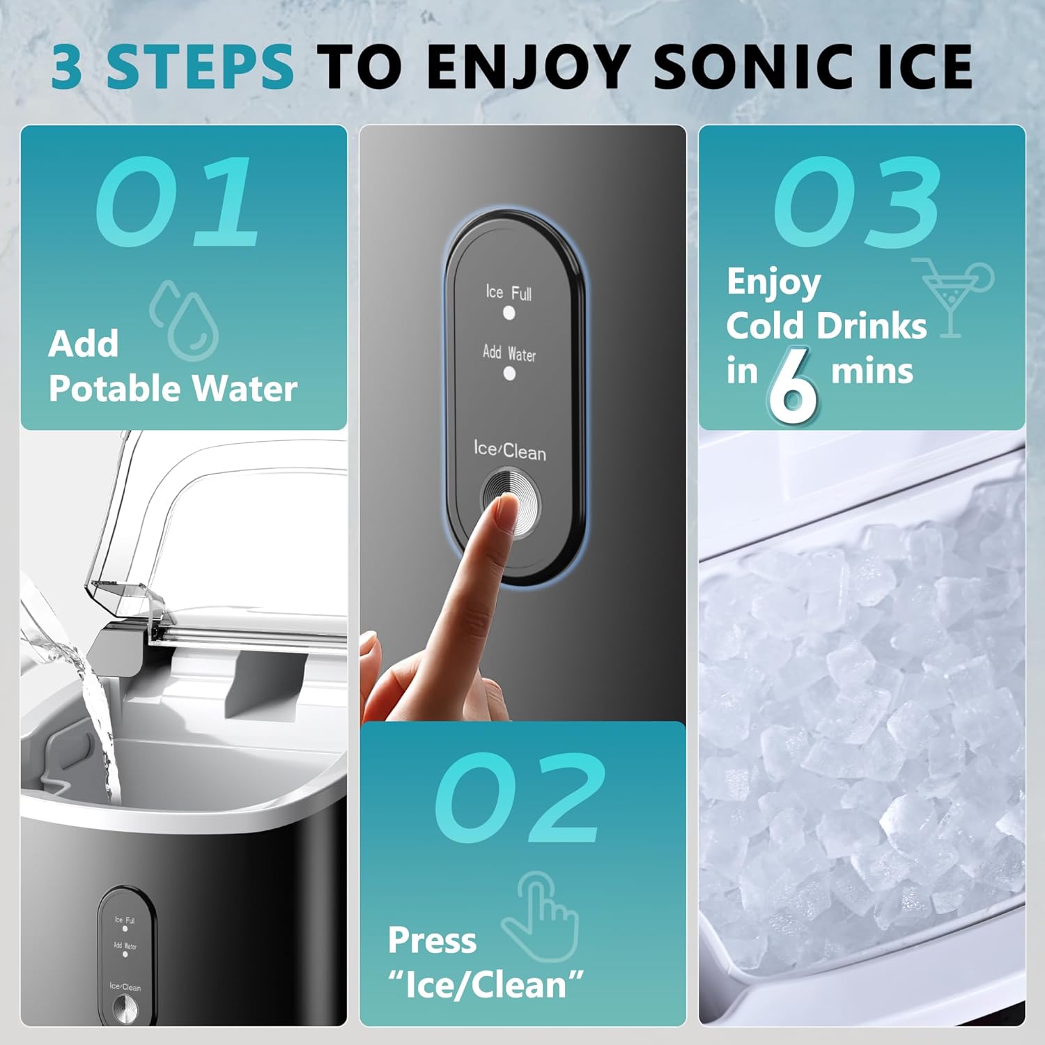 EUHOMY Nugget Ice Maker Countertop Portable 34lbs Daily with Handle