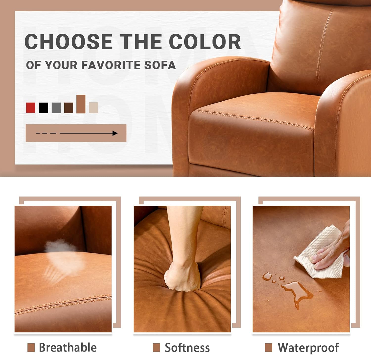 Homall Modern Recliner Chair PU Leather Padded Seat Single Sofa Home Theater