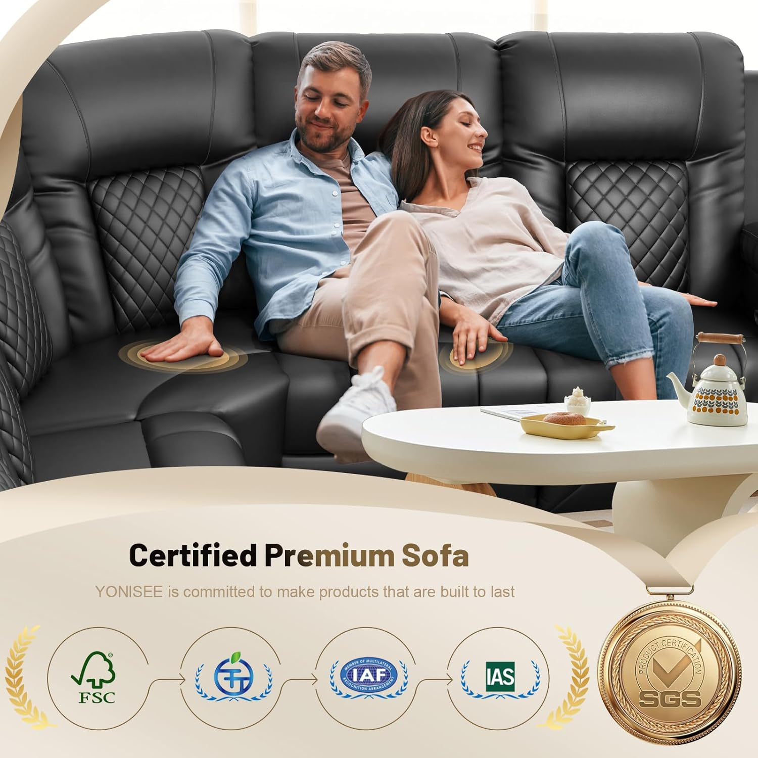 YONISEE 3 Seat Recliner Sofa with Storage Console USB Ports and Cup Holders