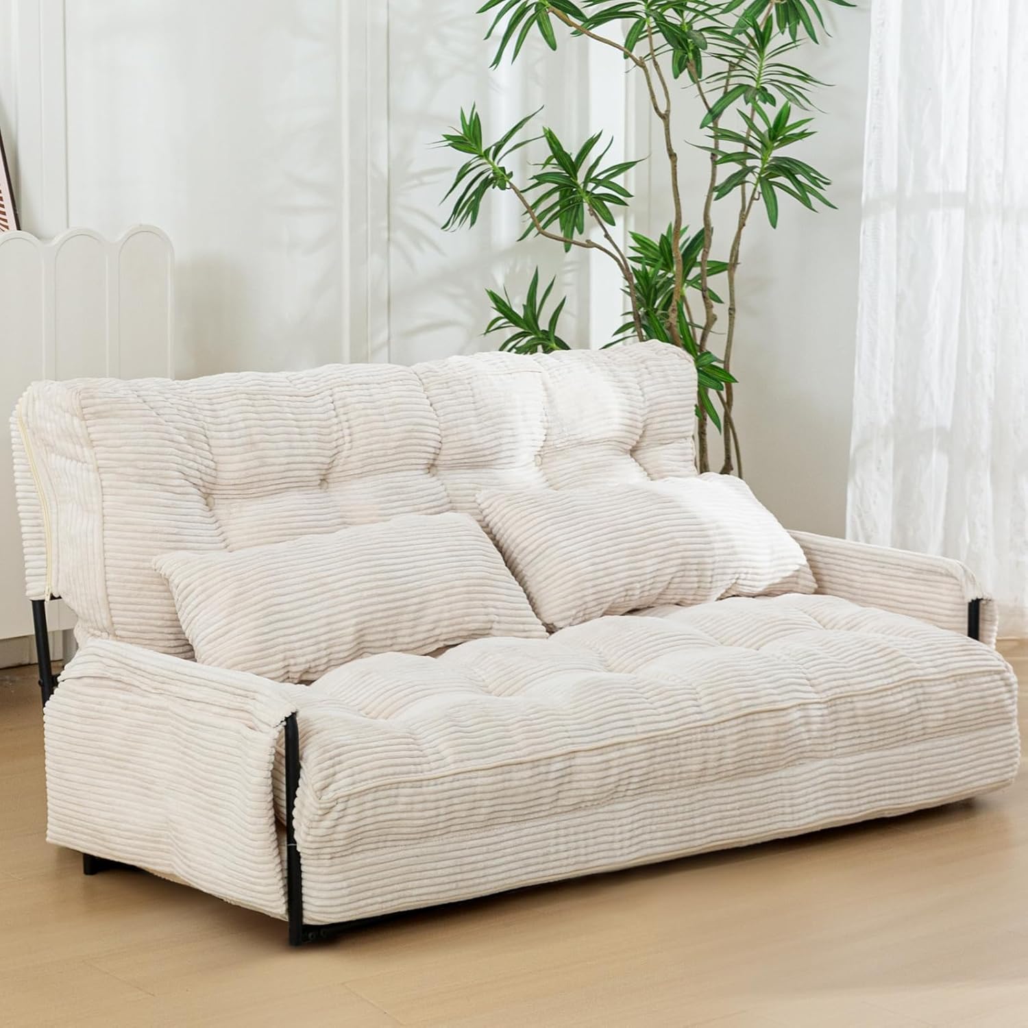 MAXYOYO Adjustable Floor Sofa Bed with Armrest Double Black Foldable Sleeper
