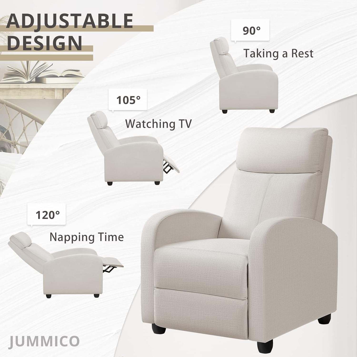 JUMMICO Adjustable Recliner Chair Thick Cushion Home Theater Sofa Living Room