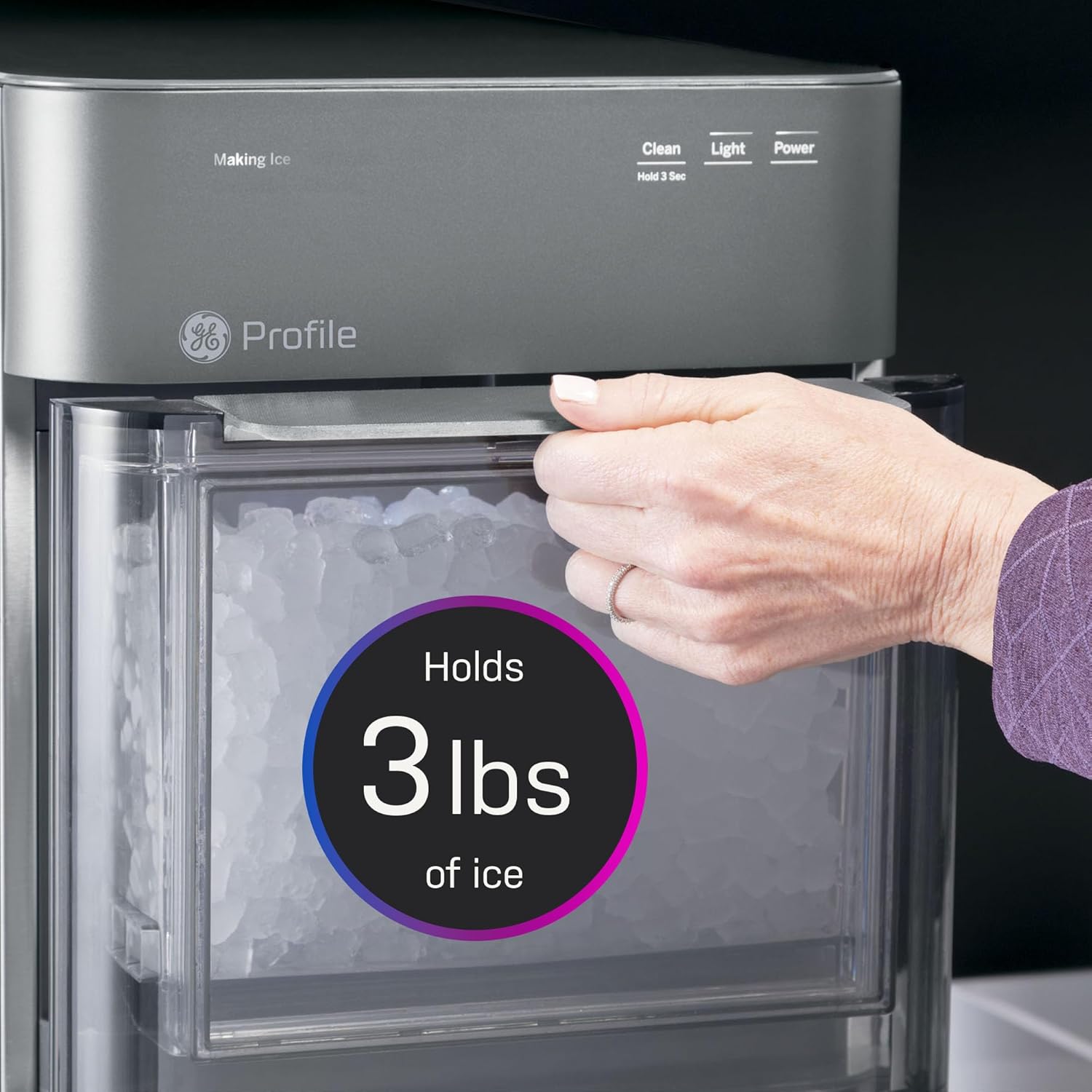 Profile Nugget Ice Maker Countertop 38lbs Smart WiFi Black Stainless Steel