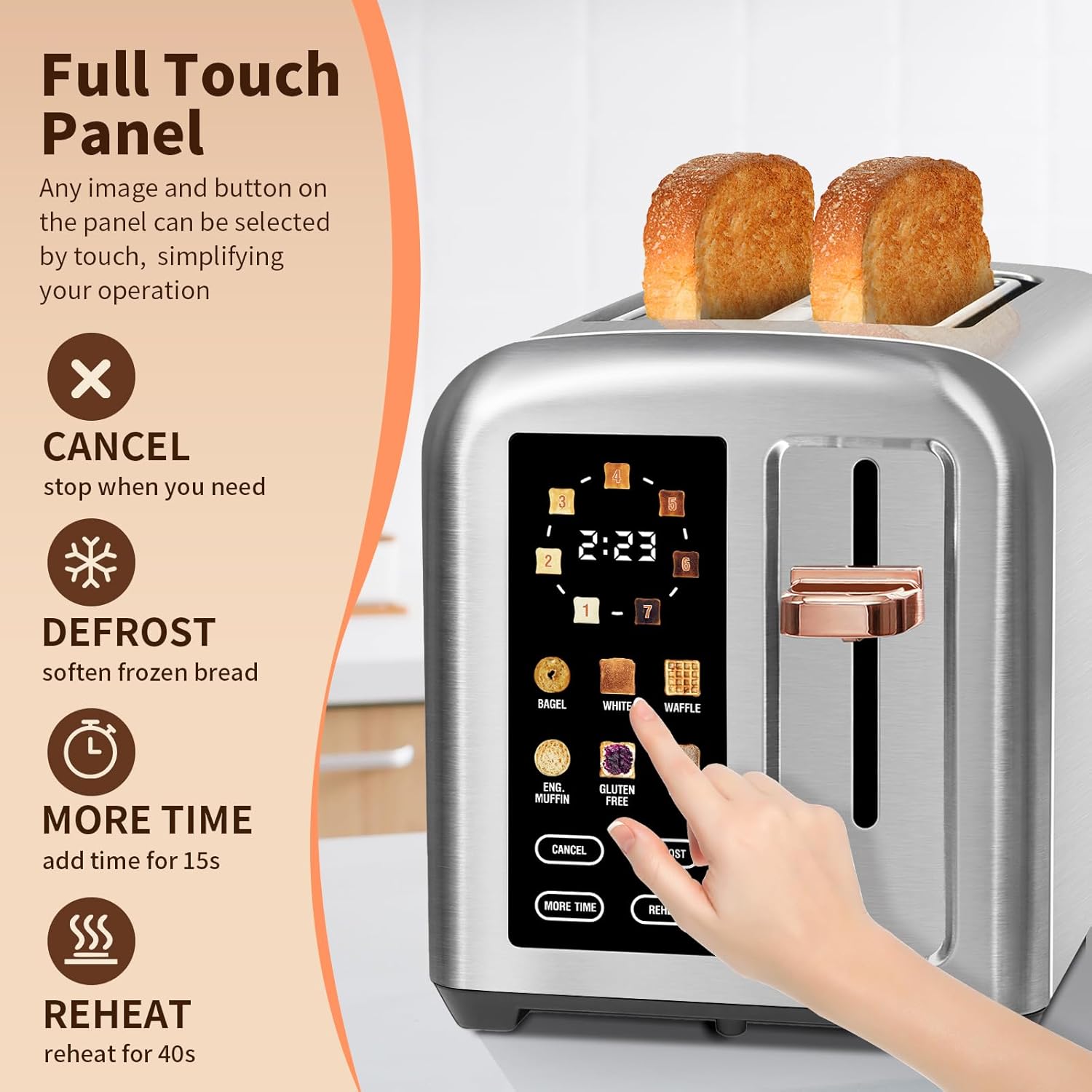 SEEDEEM 4 Slice Touch Screen Toaster LCD Display 7 Shade Settings Wide Slots 1800W