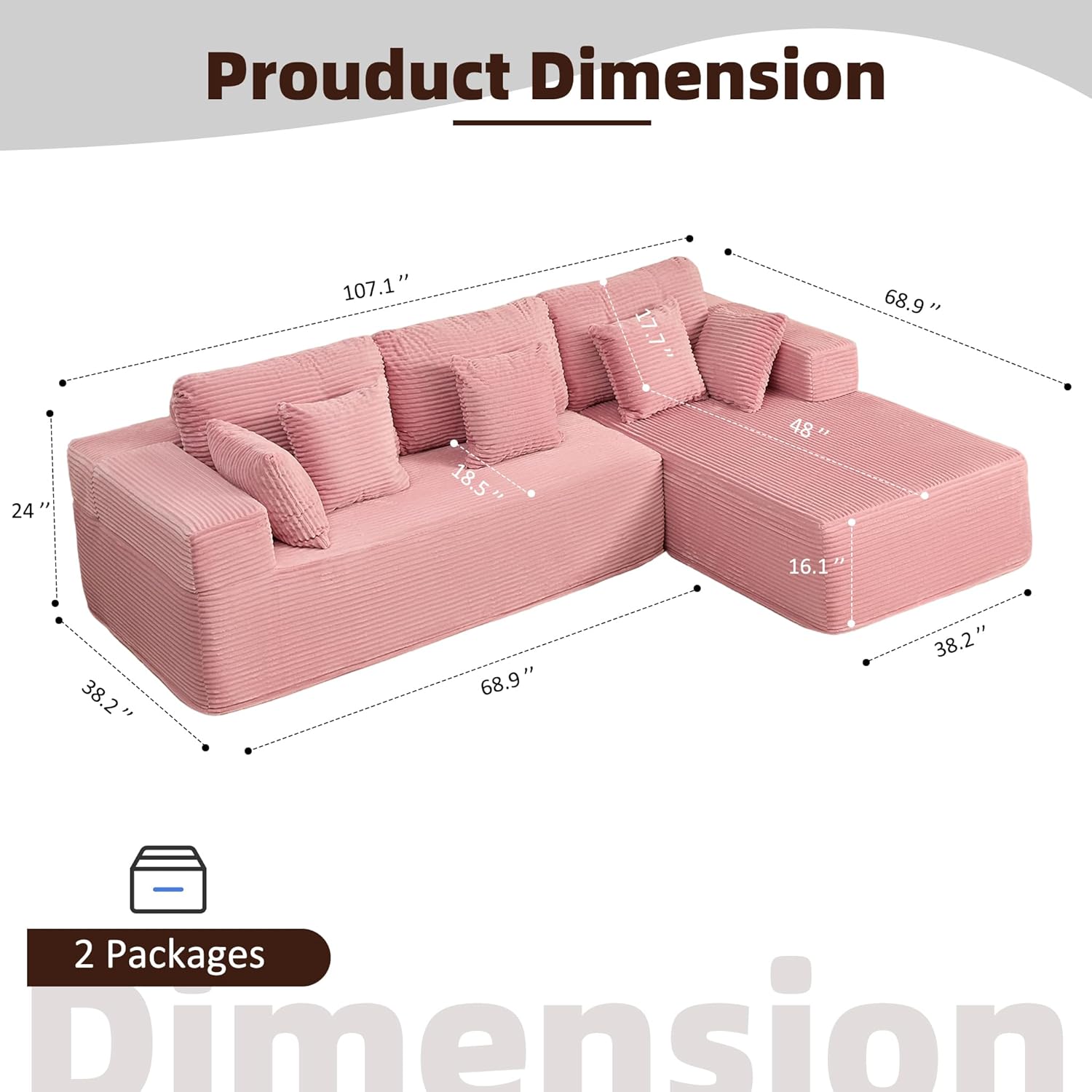 Afuson Boneless Sectional Sofa L Shape Deep Seat Cloud Couch Living Room