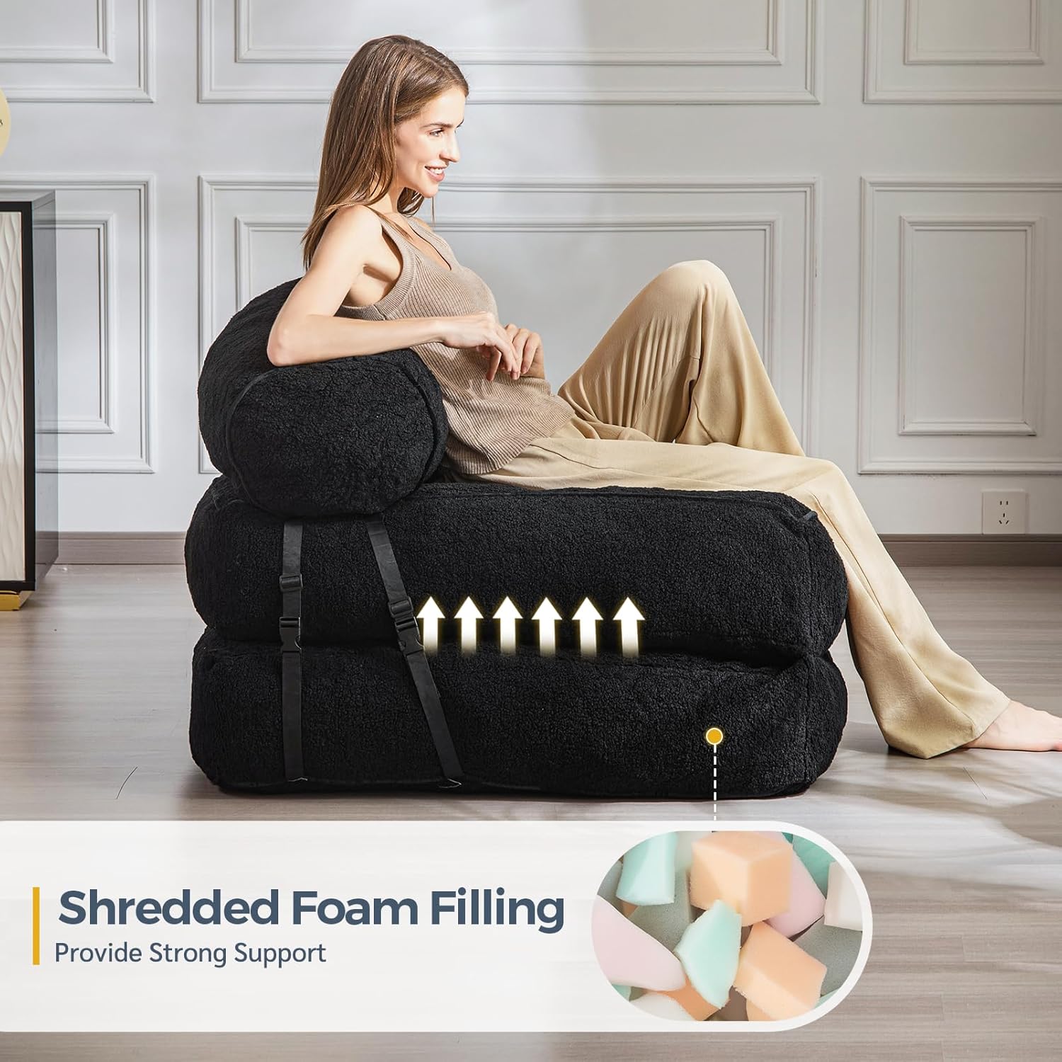 MAXYOYO Boucle Folding Sofa Bed Convertible Sleeper Chair with Pillow