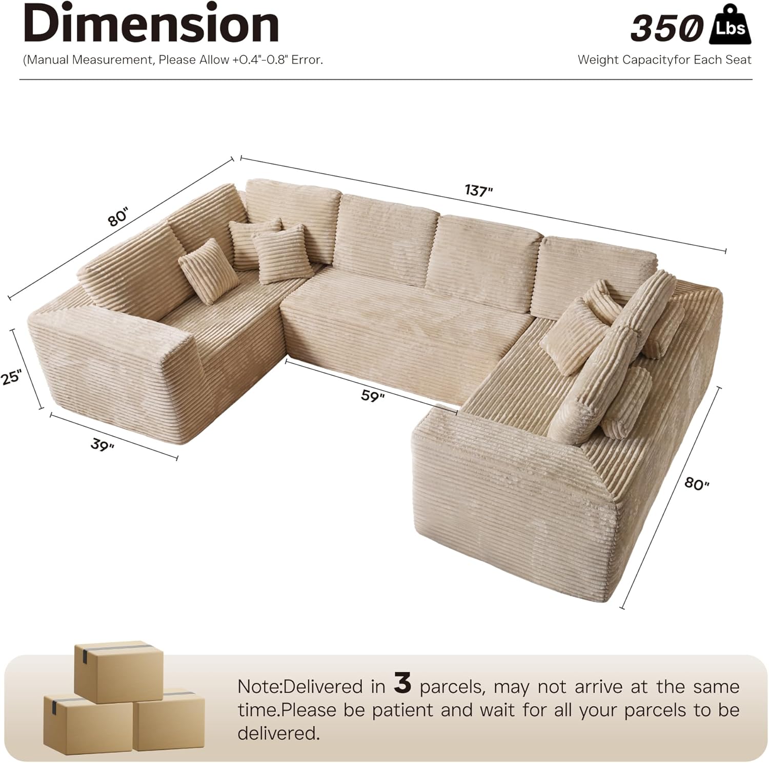 ovios Cloud Sectional Couch with L Shape Chaise Modern Modular Sofa