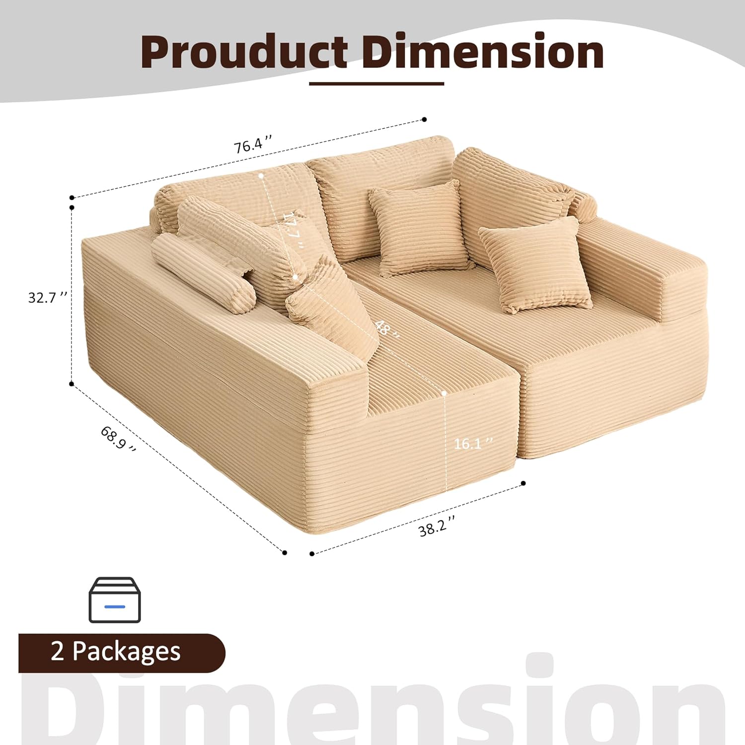 Afuson Boneless Sectional Sofa L Shape Deep Seat Cloud Couch Living Room
