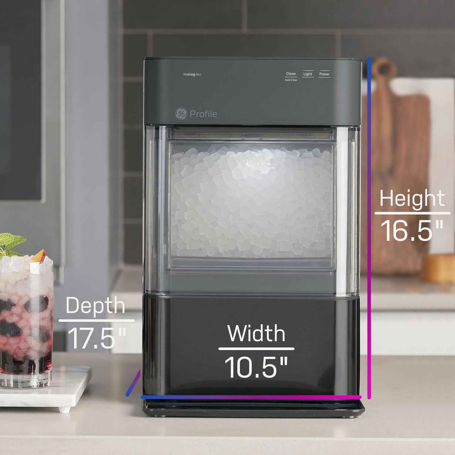 Profile Nugget Ice Maker Countertop 38lbs Smart WiFi Black Stainless Steel