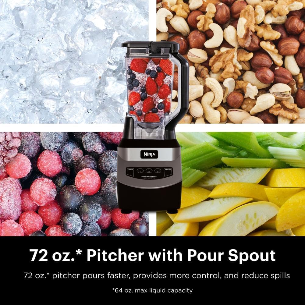 Ninja 1000W Countertop Blender Total Crushing Smoothie and Ice Blender 72oz Black & Grey