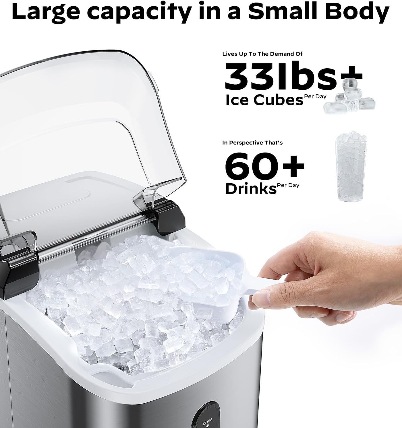 Silonn Nugget Ice Maker Countertop 33lbs Daily Soft Chewable Ice Machine