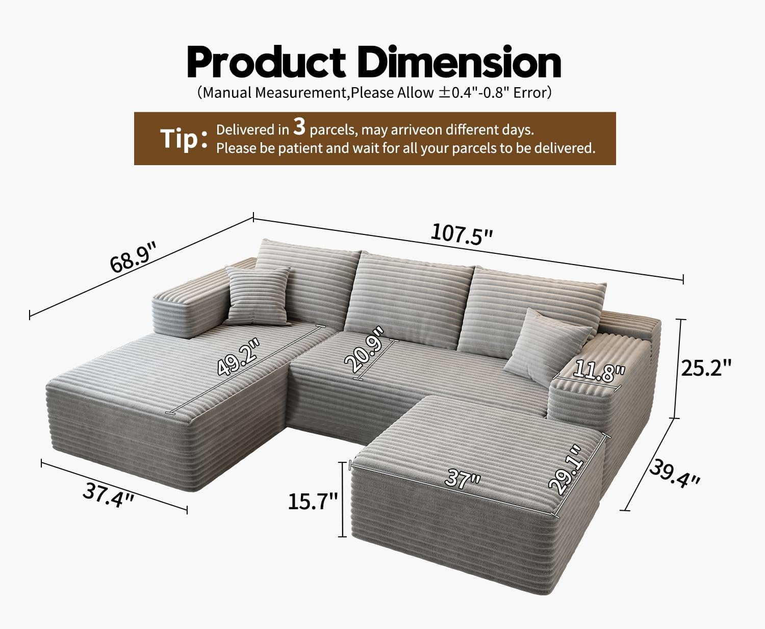 Settab Cloud Modular Sectional Sofa U Shaped Deep Seat Living Room Couch