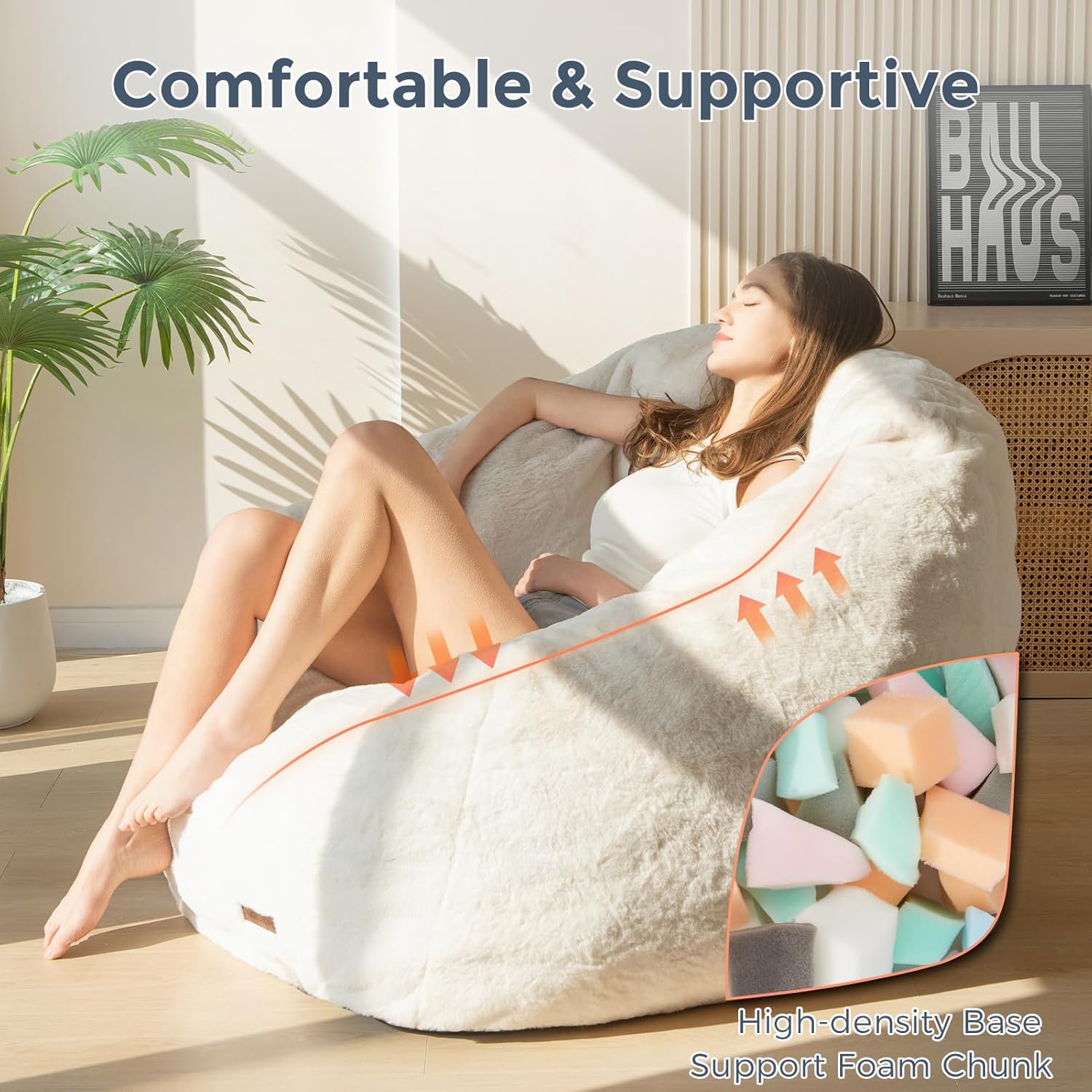MAXYOYO Giant Bean Bag Chair Oversized Faux Fur Sofa for Adults Kids