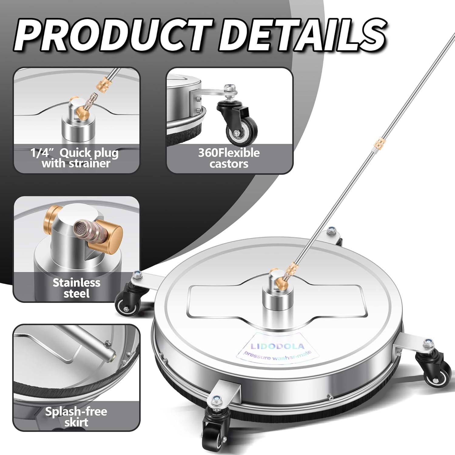 LidoDola 14 Inch Pressure Washer Surface Cleaner with Wheels for Concrete Patio Deck