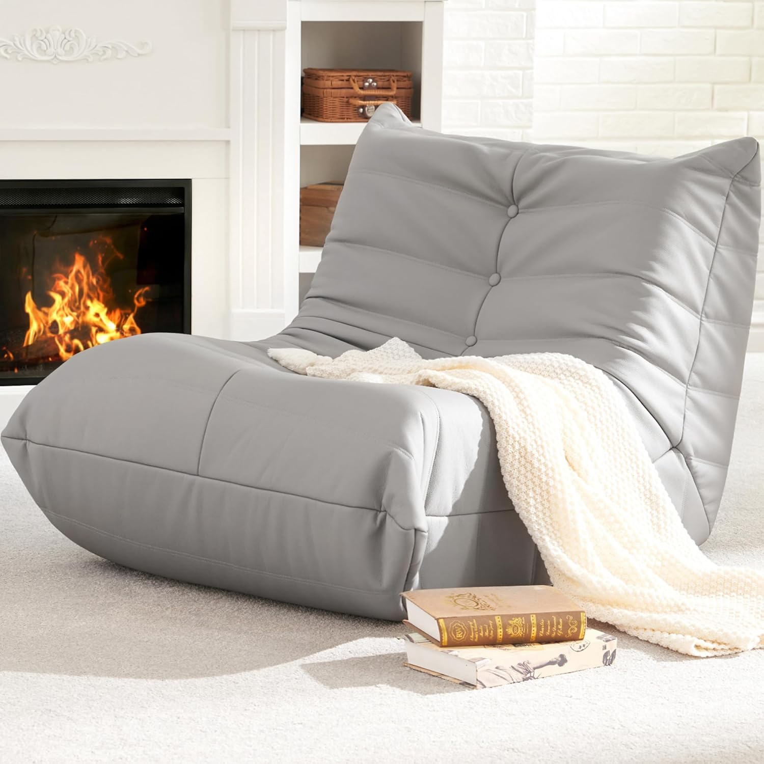 Hobestluk Giant Bean Bag Chair Memory Foam Faux Leather Floor Sofa for Adults