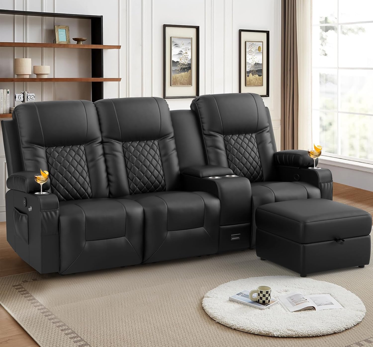 YONISEE 3 Seat Recliner Sofa Large Manual Reclining Couch with Storage Console