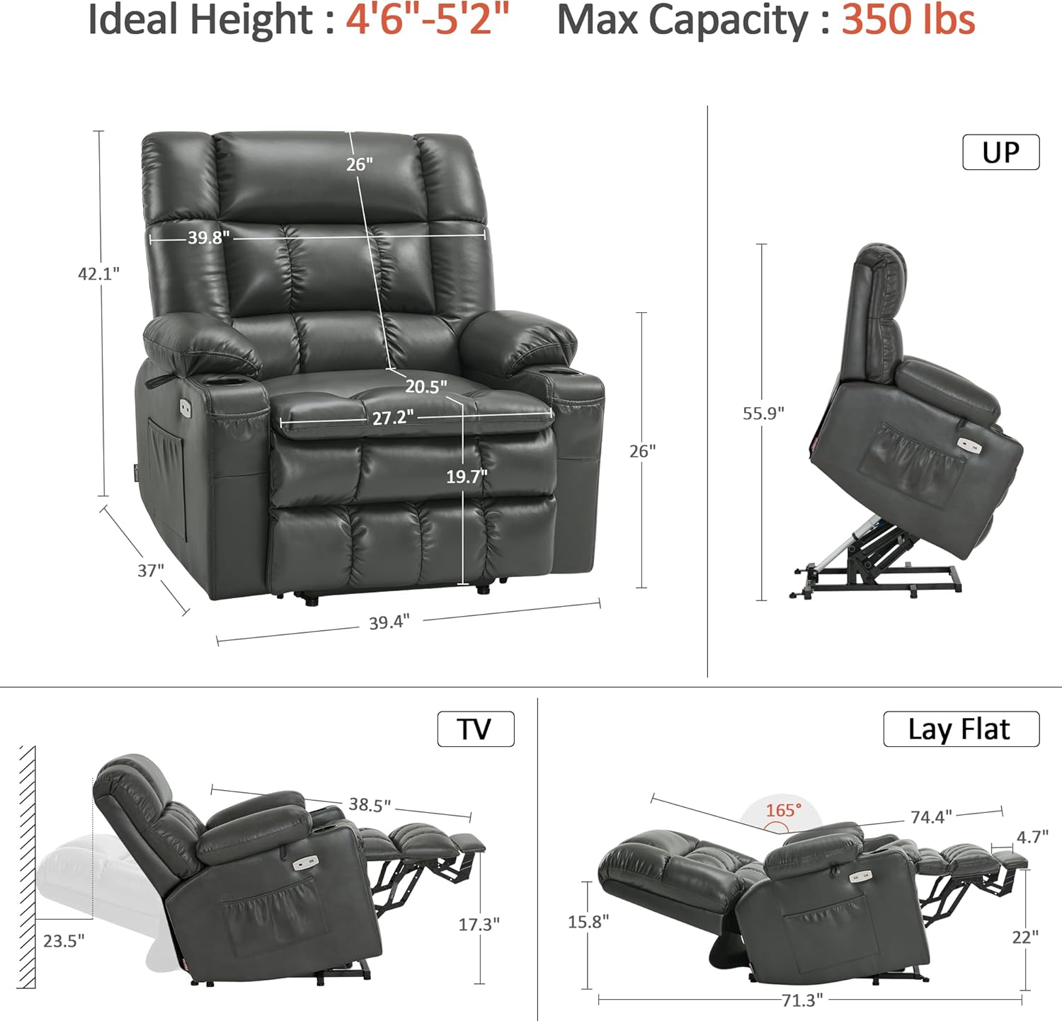 MCombo Dual Motor Power Lift Recliner Chair for Elderly with Heat Massage USB