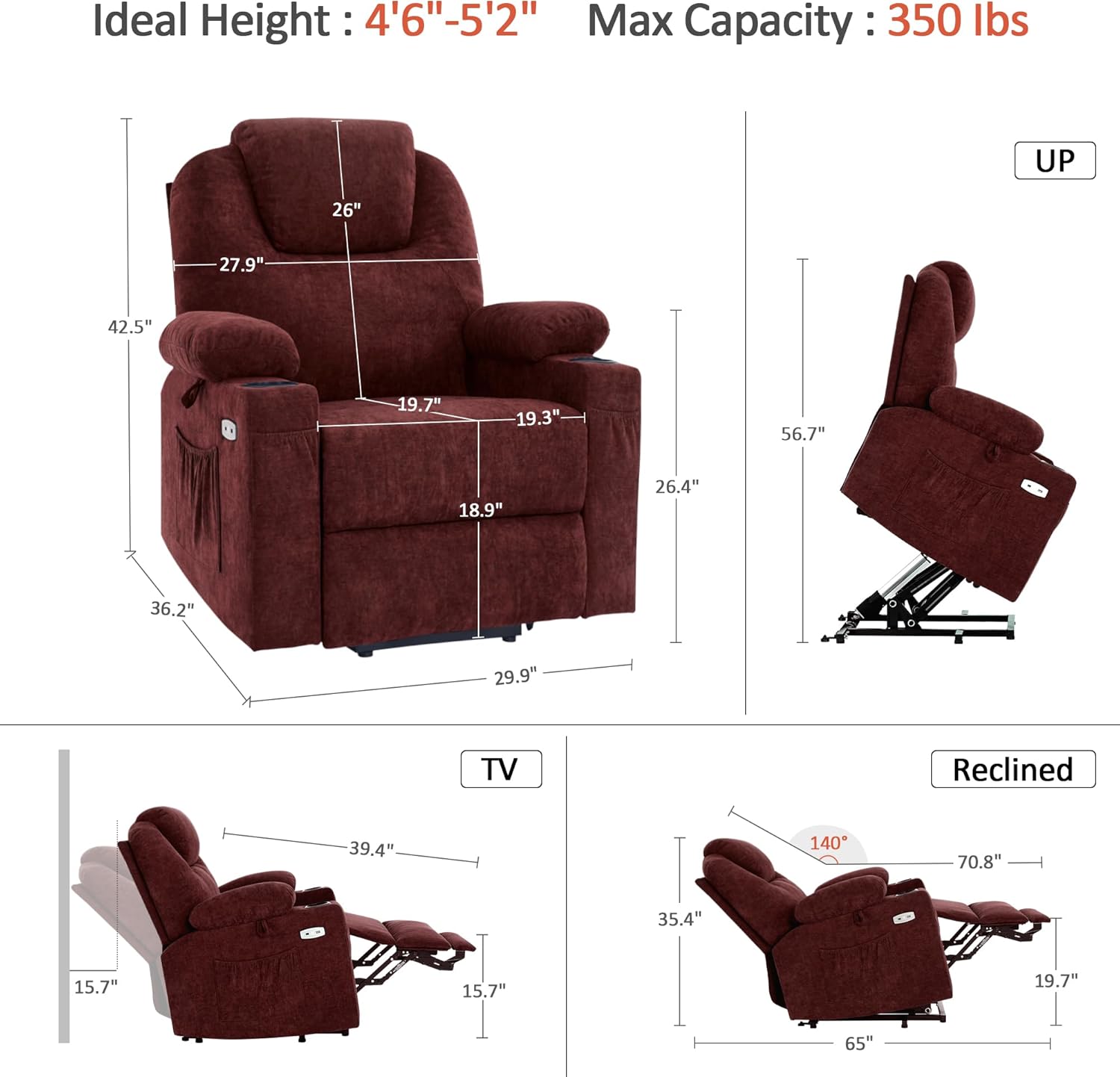 MCombo Power Lift Recliner Chair for Elderly with Heat Massage USB Cup Holders
