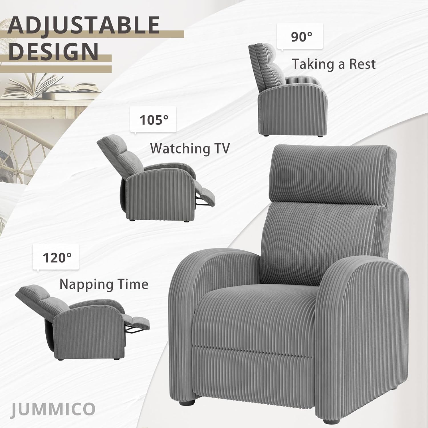 JUMMICO Adjustable Recliner Chair Thick Cushion Home Theater Sofa Living Room